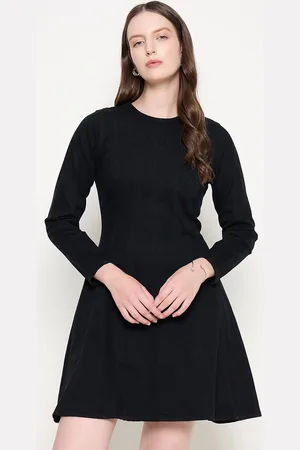 MADAME Women Round Neck Fit & Flare Denim Dress