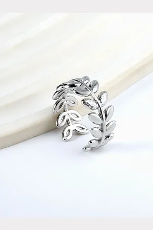 Myki Silver-Plated Stainless Steel Leaf Shaped Adjustable Finger Ring
