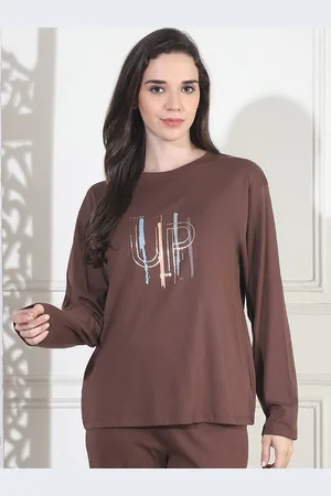 Kanvin Printed Women Round Neck Long Sleeves Lounge Tshirts
