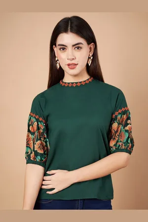all about you Women Floral Embroidered Puff Sleeve Regular Top