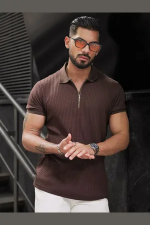 Powerlook Men Self Design Polo Collar Cotton T-shirt