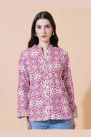 Mast & Harbour Women Paisley Print Mandarin Collar Cotton Shirt Style Top