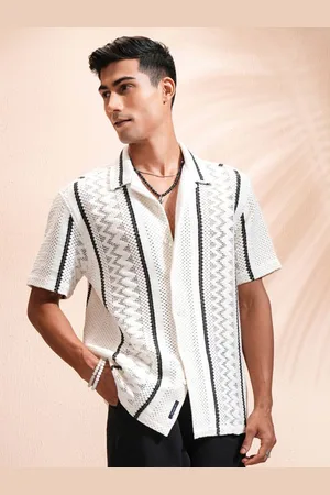 Highlander Men Crochet Cuban Collar Relaxed Shirt