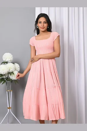 IQRAAR Women Smocked Fit and Flare Dress