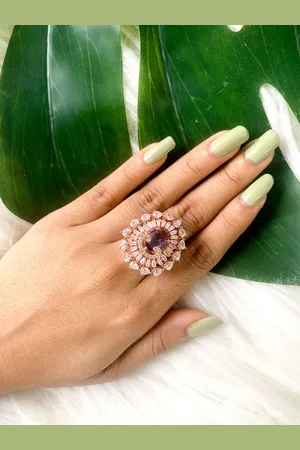 I Jewels Rose Gold-Plated CZ AD-Studded Finger Ring