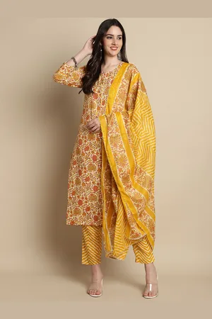 Rajnandini Round Neck Floral Printed Kurta with Trouser & Dupatta