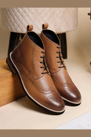 LOUIS STITCH Men Mid-Top Egyptian Crust Leather Lace-Up Brogue Chukka Boots