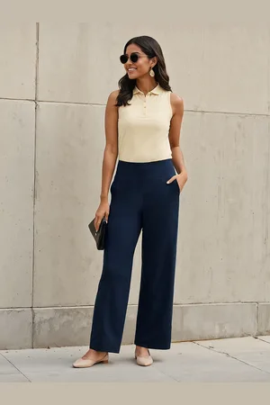BlissClub Women Loose Fit High-Rise Wrinkle Free Formal Trousers