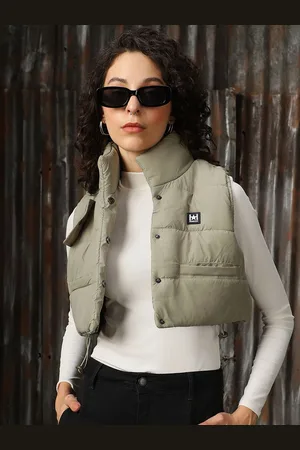 High Star Women Mock Collar Solid Casual Padded Jacket