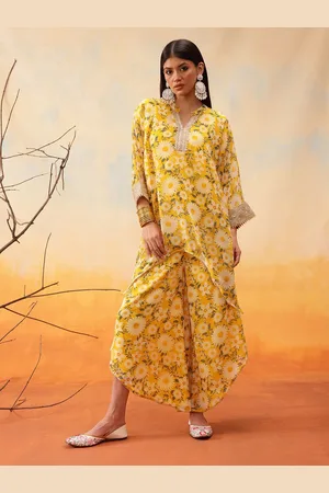 indo street Floral Printed Mandarin Collar Top With Trousers