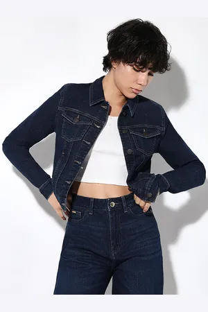 ONLY Women Spread Collar Solid Cotton Casual Denim Jacket