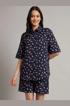 BRINN Quirky Printed Shirt Collar Short Sleeves Shirt With Shorts