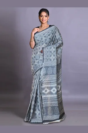 Unnati Silks Floral Pure Cotton Handloom Block Print Saree