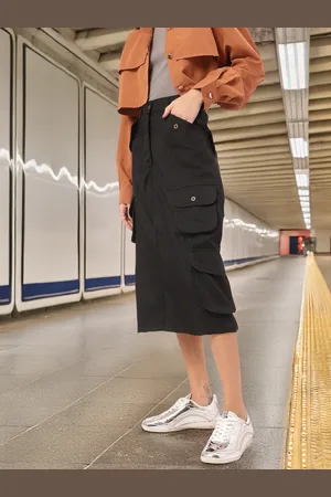DressBerry Grunge Utility Straight Cargo Midi Skirt