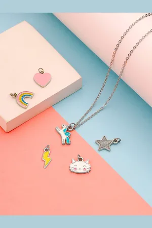 Yellow Chimes Unisex Set Of 6 Charms With Rhodium-Plated Chain