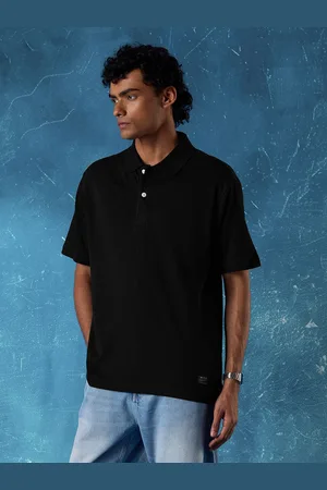 Flying Machine Men Solid Polo Collar Cotton Relaxed Fit T-shirt