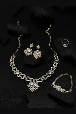 Anouk Gold-Plated Stone-Studded Necklace Earrings With Bracelet & Ring