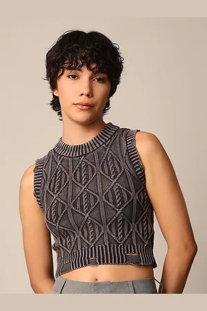 ONLY Fringed Women Self Design Fringed Tank Crop Top