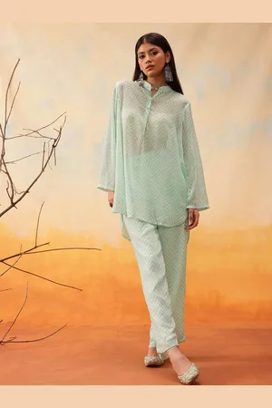 indo street Striped Mandarin Collar Top With Trousers