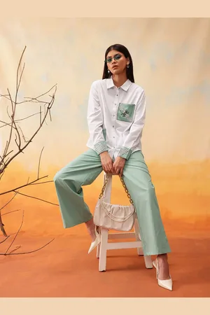 indo street Embellished Pure Cotton Shirt With Trousers