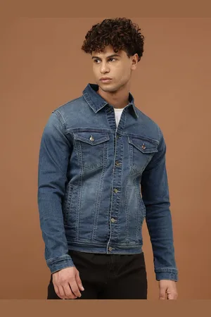 Richlook Men Spread Collar Washed Self Design Casual Denim Jacket