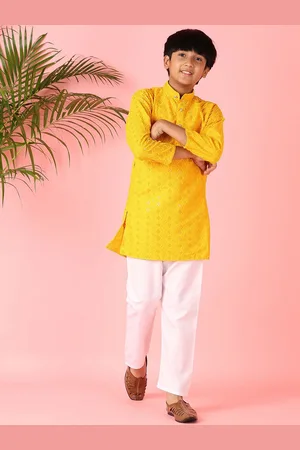 V-Mart Boys Geometric Embroidered Regular Sequinned Pure Cotton Kurta With Trouser