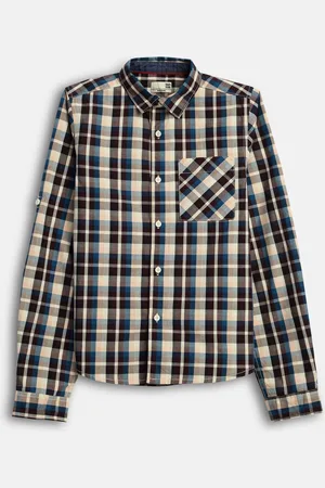 BONKIDS Boys Spread Collar Tartan Checked Cotton Casual Shirt