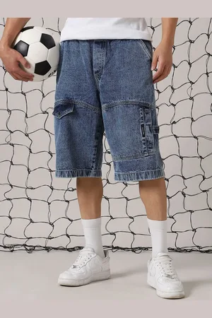 Hubberholme Men Washed Loose Barmuda Fit Denim Cargo Shorts