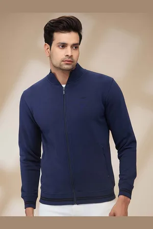 ColorPlus Men Solid Mock Collar Front-Open Sweatshirt