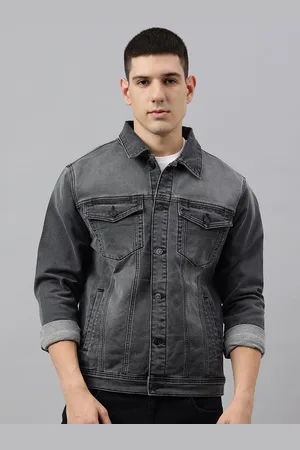Richlook Men Spread Collar Washed Self Design Casual Denim Jacket