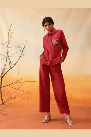 indo street Embroidered Shirt With Trousers