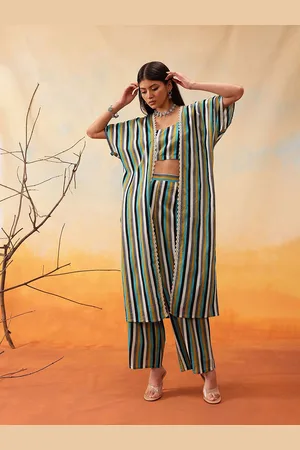 indo street Striped Cotton Top with Trouser and Shrug Co-ords