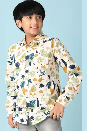 V-Mart Boys Spread Collar Floral Printed Cotton Casual Shirt