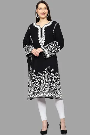 CRAFTBAZAR Floral Embroidered Flared Sleeves Straight Kurta