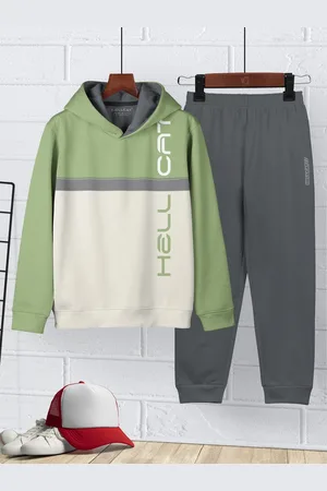 HELLCAT Boys Colourblocked Printed Hoodie T-shirt Jogger Track Pant