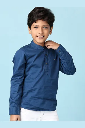 V-Mart Boys Band Collar Solid Cotton Casual Shirt