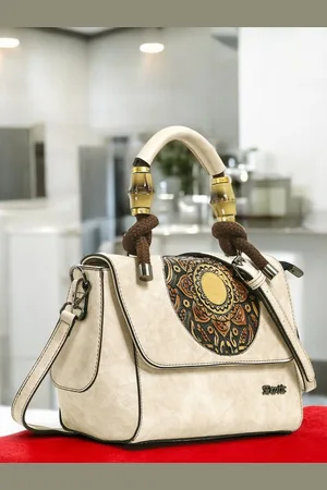 EXOTIC Women Embellished Structured Leather Satchel Bag