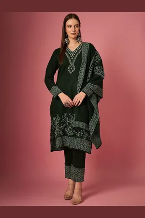 CLAPTON Floral Woven Design Long Sleeves Thread Work Kurta With Trouser With Dupatta