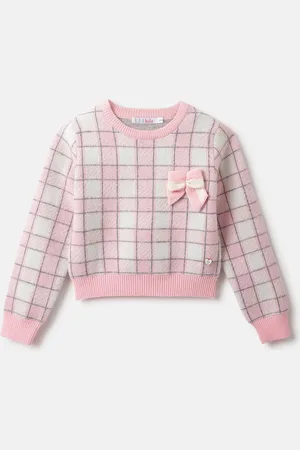Elle Girls Checked Bow Detailed Pullover
