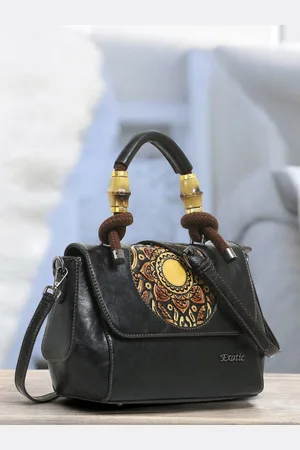 EXOTIC Women Embellished Structured Leather Satchel Bag