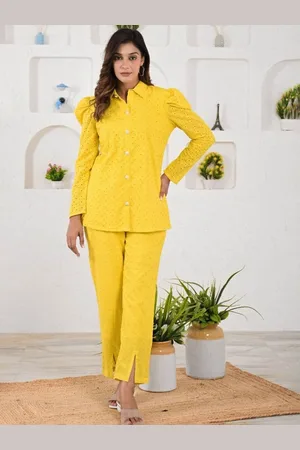AUTUMN LANE Ojasvi Self Design Schiffli Pure Cotton Tunic With Trouser