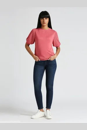 Pepe Jeans Round Neck Puff Sleeves Regular Top