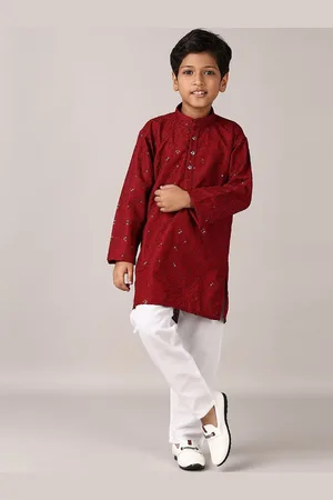 V-Mart Boys Self Design Embroidered Sequinned Straight Pure Cotton Kurta with Pyjamas