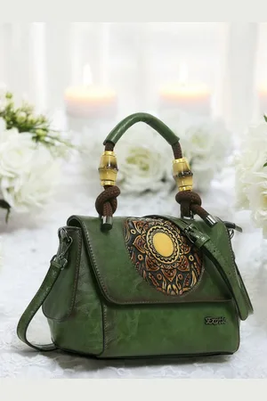 EXOTIC Women Embellished Structured Leather Satchel Bag