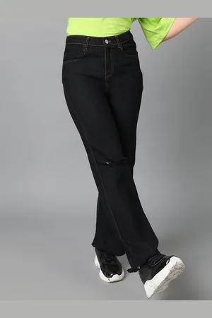 KOTTY Women Jean Straight Fit High-Rise Slash Knee Cotton Stretchable Jeans