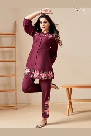 AUTUMN LANE Floral Embroidered Tunic & Trouser