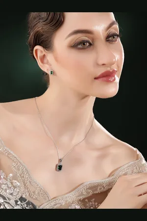 Priyaasi Silver Plated American Diamond Studded Pendant Set