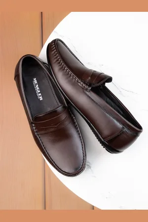 MENGLER Men Leather Round Toe Slip on Loafers
