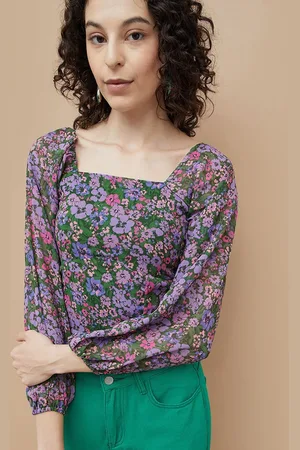 Lifestyle Women Floral Printed Puff Sleeve Blouson Top