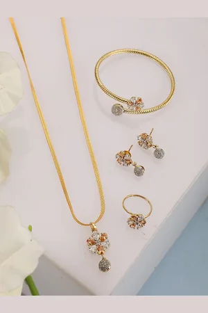 Anouk Gold-Plated AD Stone Studded Pendant Earring With Bracelet and Ring